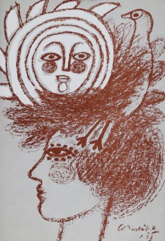 Corneille (1922-2010) Femme et soleilCarte...
