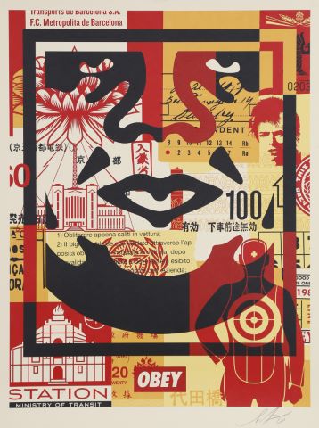 Shepard Fairey (né en 1970) Triptyque 3 faces...