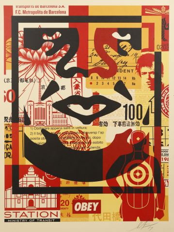 Shepard Fairey (né en 1970) Triptyque 3 faces...