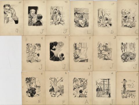 Ensemble de 16 illustrations préparatoires pour “Le Dernier fauve”