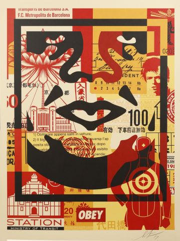 Shepard Fairey (né en 1970) Triptyque 3 faces...