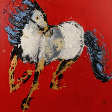 Qunce Zeng (né en 1969) Cheval la crinière au vent
