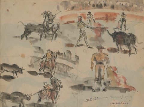 Micao Kono (1876-1954) Étude de corrida