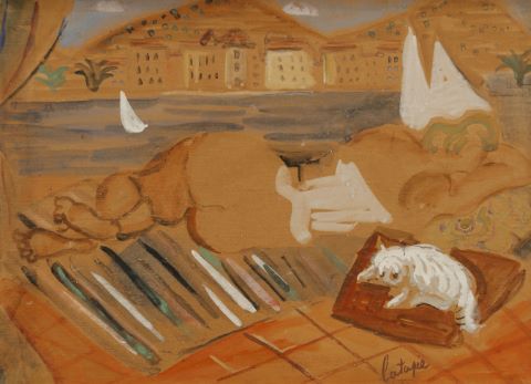 Louis Latapie (1891-1972) Baigneuse au chat