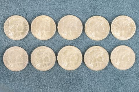 Ensemble 10 pièces 20 francs or