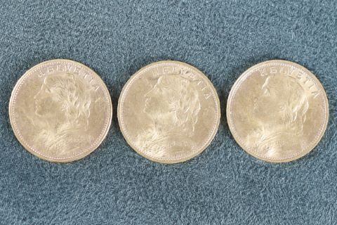 Ensemble de 3 pièces de 20 francs suisses or