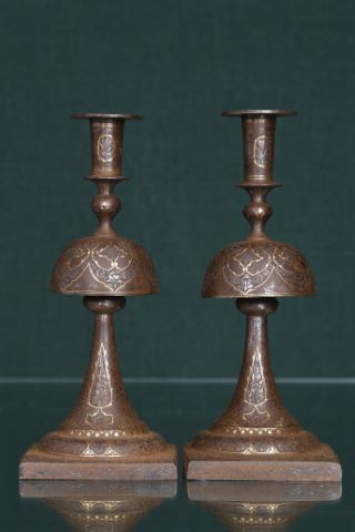 Iran, art Qajar Paire de bougeoirs