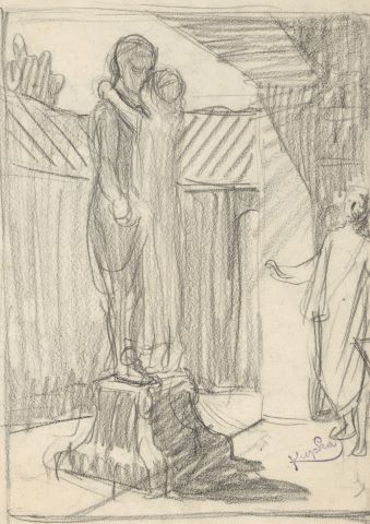 Fille embrassant une sculpture, “Le Baiser d’Eunice” [recto] / Homme…