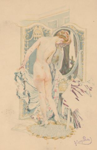 Élégante au miroir - probable étude préalable à une gravure