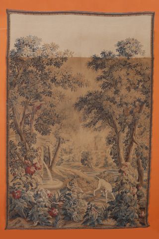 Tapisserie à décor de chien et vue de ville