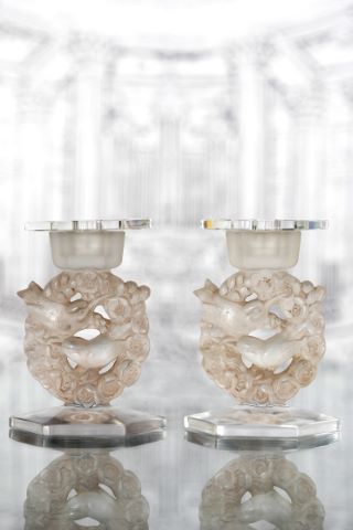 René Lalique (1860-1945) Paire de chandeliers...
