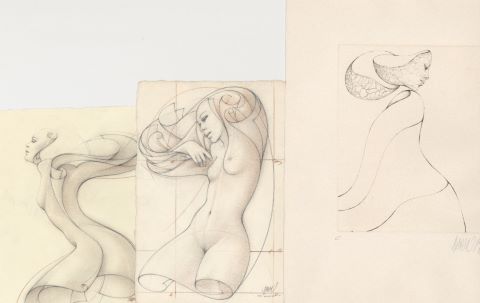 Ensemble de 8 œuvres sur papier