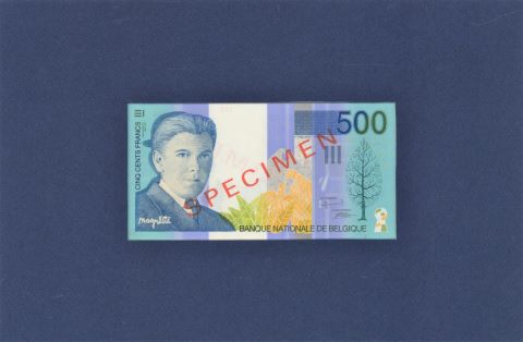 Rarissime billet spécimen de 500 francs belges accompagné du reçu…