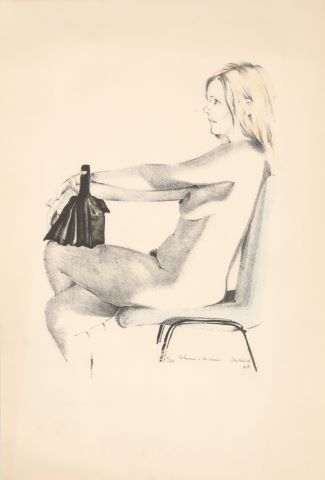 Nu au sac à main (version chaise bleue)