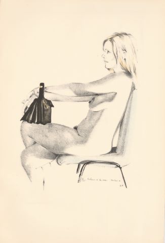 Nu au sac à main (version chaise bleue)