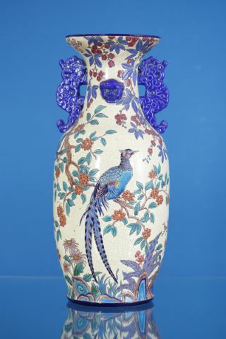 Important vase Fleurs et oiseaux