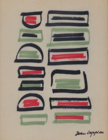 Composition en noir, rouge et vert