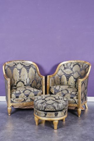 Paire de fauteuils gondole + 1 repose-pied