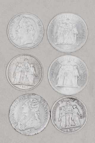 6 monnaies françaises en argent