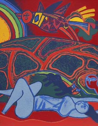 Femme nue au chat et à l’oiseau