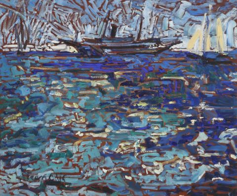Le Bateau fin sur mer outremer