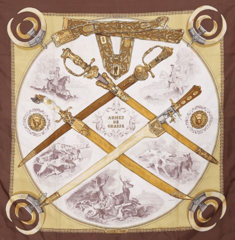 Hermès Paris Carré modèle Armes de chasse