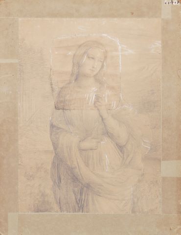 Femme aux trois-quarts dans un paysage, une branche fleurie à…