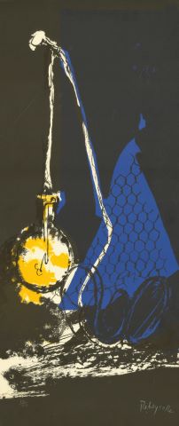 Composition jaune et bleue sur fond noir