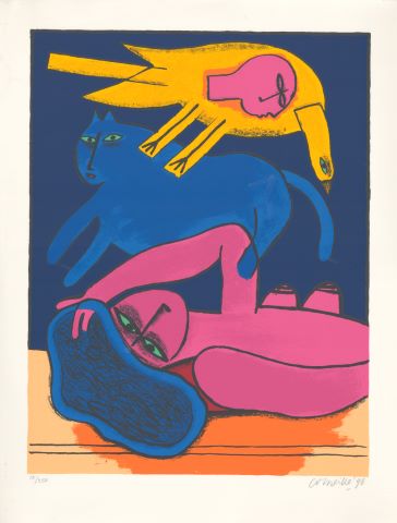 Corneille (1922-2010) Femme au chat et à l’oiseau
