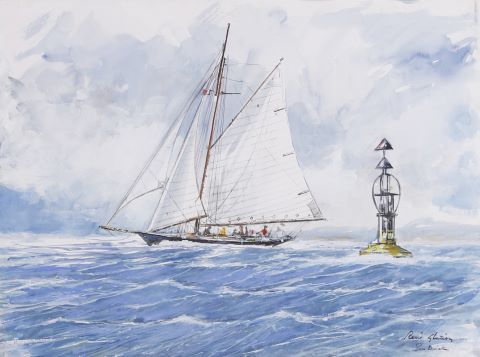 Pen Duick passant la bouée Nord de Guinard