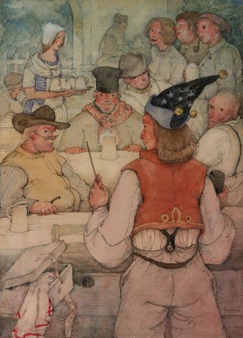 Scène de taverne au magicien
