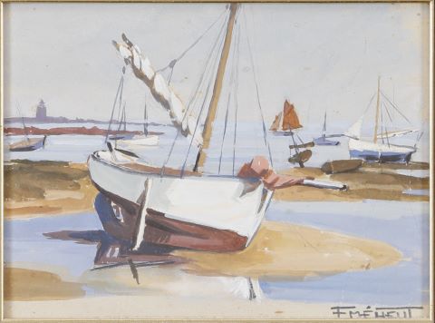 François Meheut (1905-1981) Bateau à marée basse