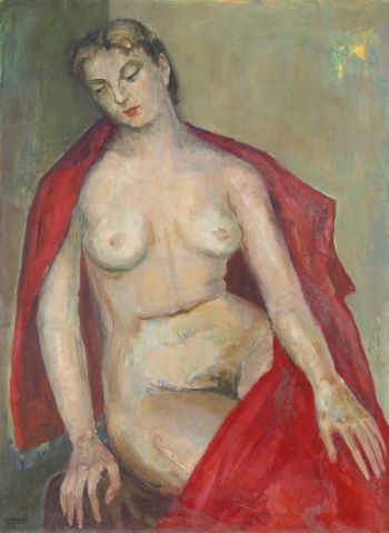 Moli Cwhat (1888-1979) Nu au drap rouge