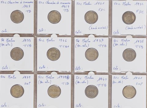 Collection de 99 pièces de 50 centimes ou demi-francs