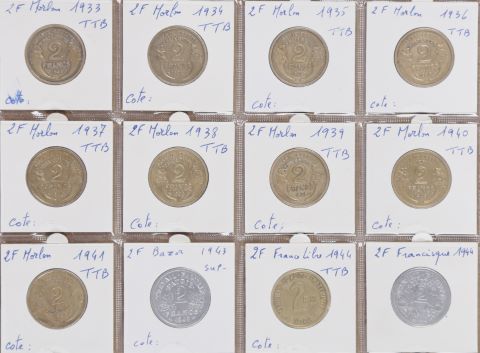 Collection de 77 pièces de 2 francs