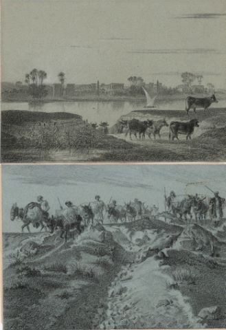 Caravane d’Ismaélites & Vue probable du Nil [2 dessins]