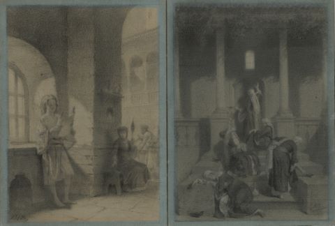 Alexandre Bida (1813-1895) 2 scènes de la vie...