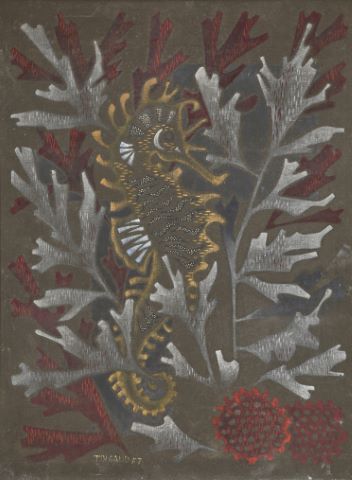 Hippocampe évoluant parmi des algues