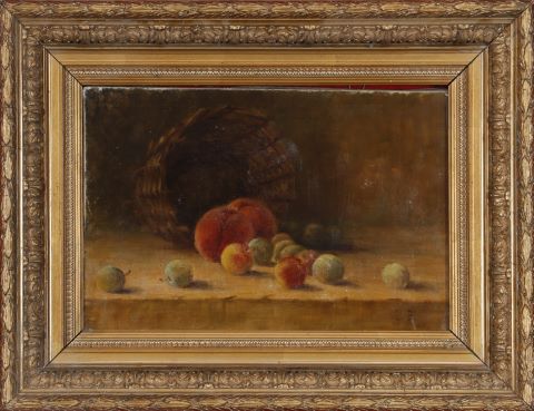 Nature morte à la corbeille de fruits, pêche et prunes