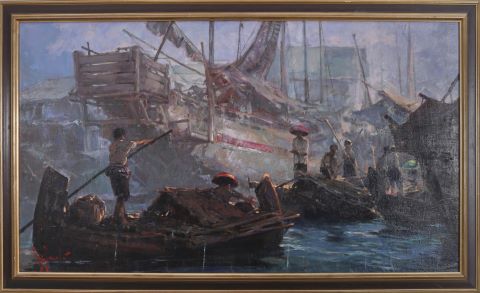 Scène de port en Extrême-Orient