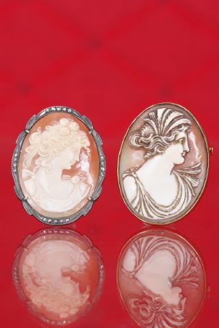 2 broches camées