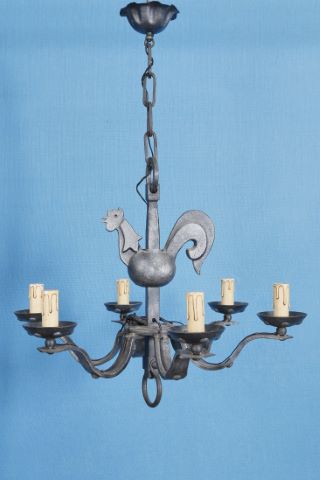 Lustre à 6 bras de lumières, modèle au coq