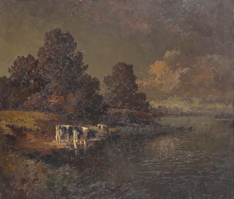 Hein Hoppmann (1901-1982) Vaches au bord d’une...