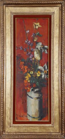 Fleurs de printemps au fond rouge