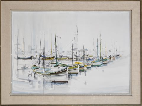 Georges Damin (né en 1942) Bateaux au mouillage
