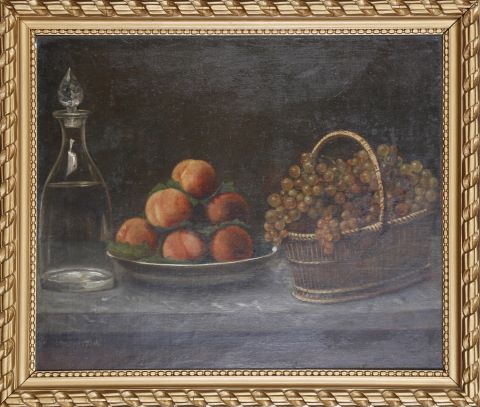 Nature morte à la carafe, aux pêches et aux raisins