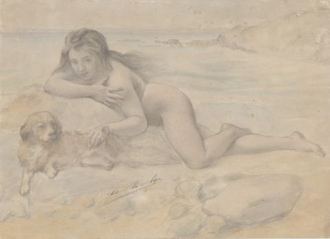 Adolphe La Lyre (1848-1933) Femme nue au chien...