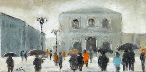 École russe Scène urbaine à Léningrad (?)