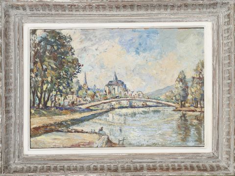 J. Zettel (XXe siècle) Vue d’église en bord...