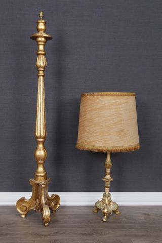 2 pique-cierges montés en lampe et lampadaire